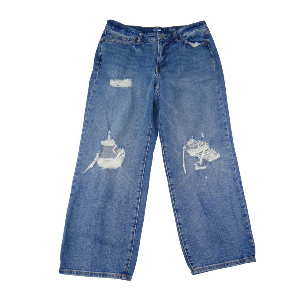 Old Navy OG Loose High Rise Distressed Blue Jeans Womens 10 Petite 4492